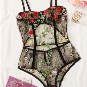 SHEIN: Sheer Floral Body Suit. (NEVER WORN)